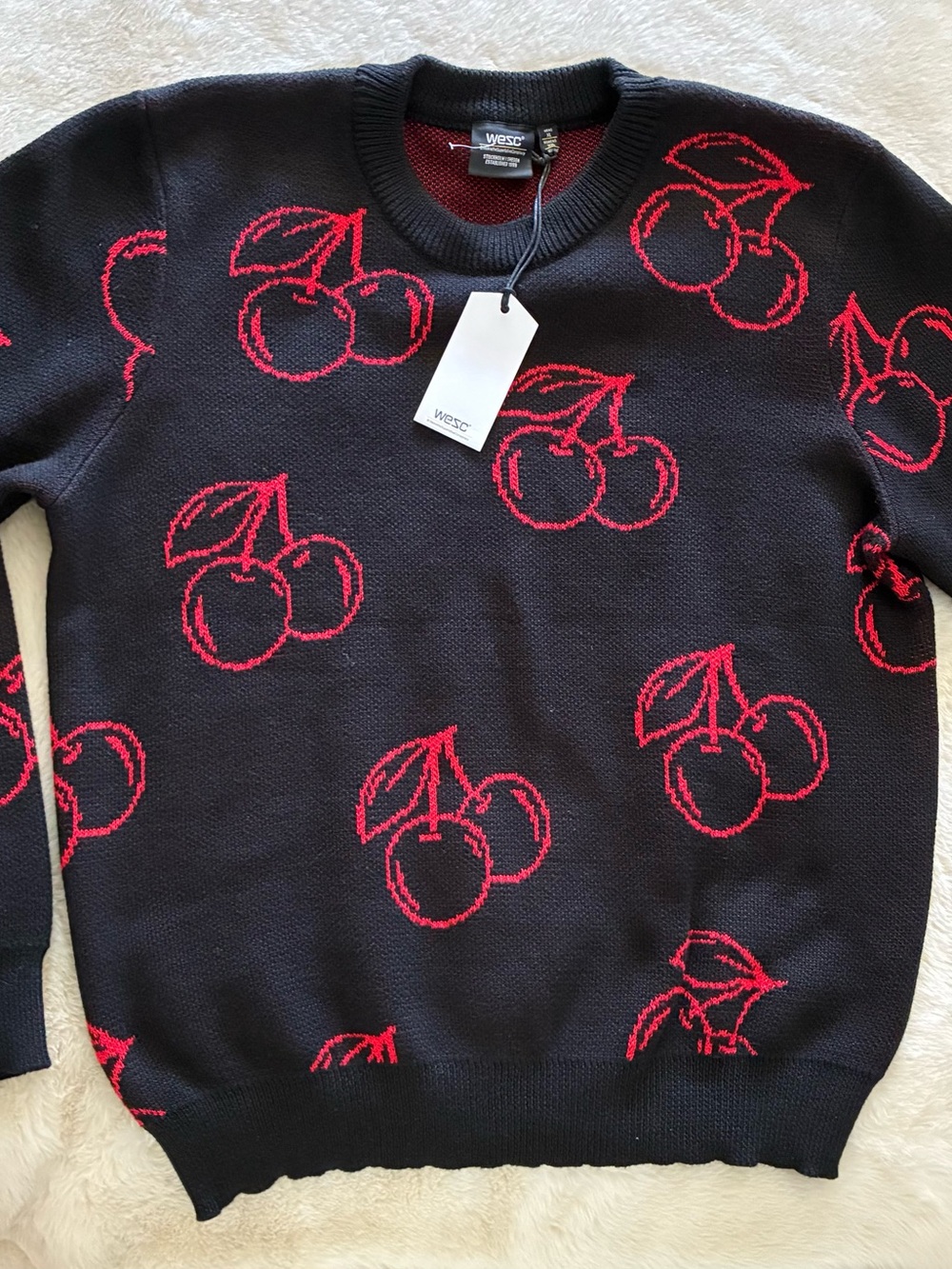 NWT WeSC | Size Mens XL | Black Sweater with Red Cherry Pattern